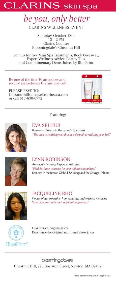 Events in Boston, Chestnut Hill Mall, Bloomingdales, Clarins, Clarins Wellness Event, Jacqueline Rho, Lynn Robinson, Eva Selhub, Beauty, Boston Fashion, Boston Fashion Blog, Boston Beauty, Boston Beauty Blogger, Beauty Events