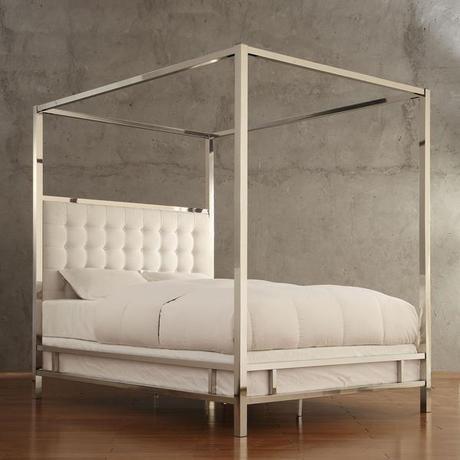 INSPIRE Q Solivita White Linen Button Tufted Metal Poster Bed