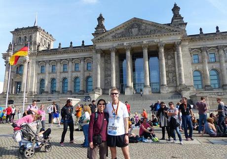 Mike Sohaskey and Katie Ho in front of Reichstag post-Berlin Marathon