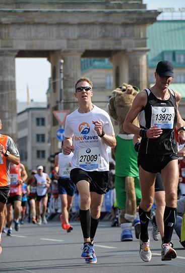 Mike Sohaskey - finishing Berlin Marathon through the Brandenburg Gate