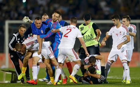 Serbia v Albania match abandoned: in pictures