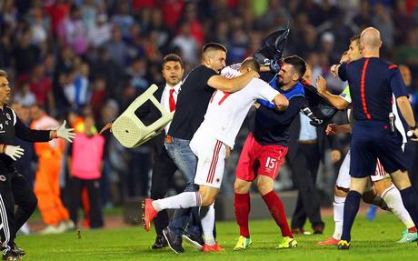 Serbia v Albania match abandoned: in pictures