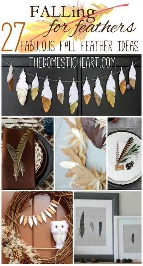 Feathers are a perfect way to add fall flair to your decor. Round up of fabulous fall feather ideas from TheDomesticHeart.com