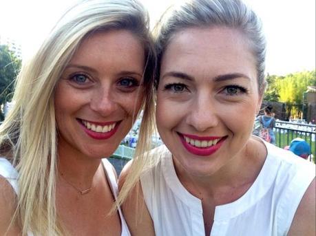 White dresses with bright lips … Brigid and I.  