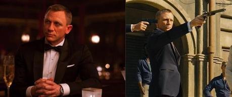 Skyfall – Bond’s Dark Blue Tuxedo in Macau Little did Bond know that the beautiful woman he was flirting with over drinks would soon be in his sights during a Scotch-fueled dueling match the next day - ah, you know what, he probably knew.