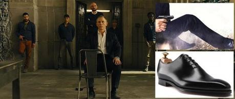 Skyfall – Bond’s Dark Blue Tuxedo in Macau The Crockett & Jones shoes were worth the investment for the poster art, but in the film they're only seen fleetingly after Bond's already been through a rough night.