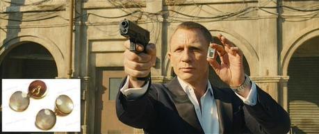 Skyfall – Bond’s Dark Blue Tuxedo in Macau The photo of Bond's Tom Ford cuff links have a James Bond Lifestyle watermark because you should visit that site for all of your James Bond lifestyle needs. They've got you covered.