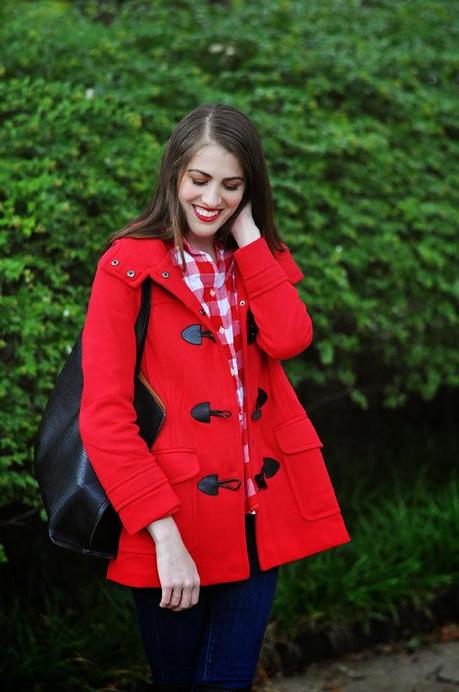 Forever21 Hooded Red Toggle Coat