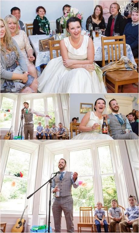 Lake District Wedding Photographer | Derwentwater Youth Hostel Wedding | Alternative eclectic wedding styling | Tux & Tales Photography | Laughing and giving speeches