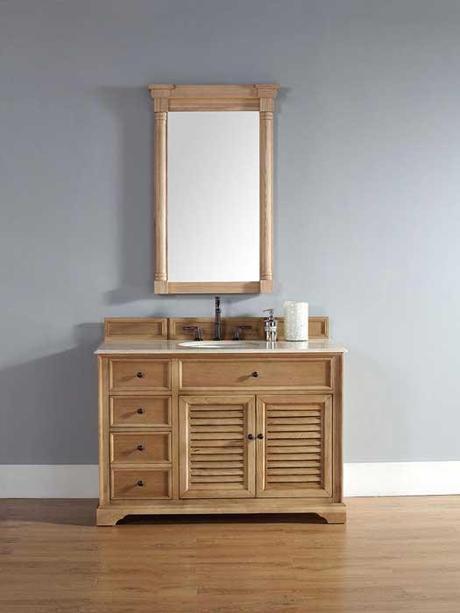 Natural Wood Vanity with Shutter Style Doors