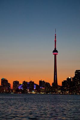 CN tower with a dramatic sunset, Toronto, Canada