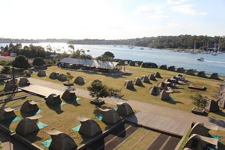 View of the tents on Cockatoo Island. Our tent was near the water. What a wonderful view!