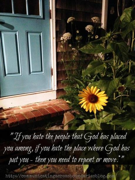 Sunflower and blue door with quote