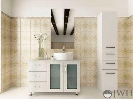White Lune Vanity with Tempered Glass Door Panels