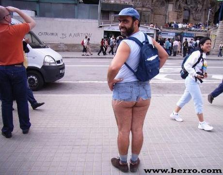 bearded man in short shorts