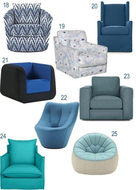 Modern Blue Turquoise Upholstered Swivel Chairs