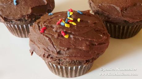 Chocolate Chocolate Chip Cupcakes with Chocolate Frosting