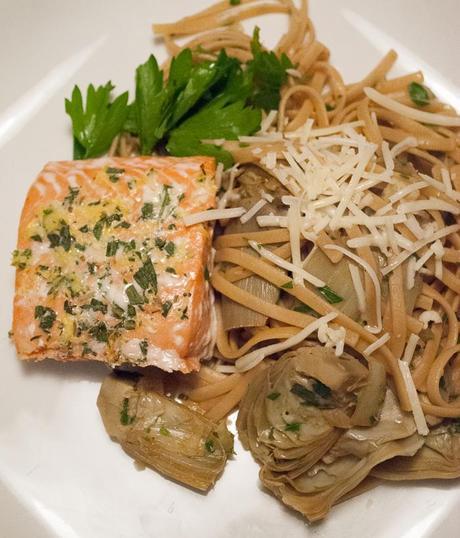  Pasta with Artichokes and Salmon with a Rosemary and Lemon Gremolata