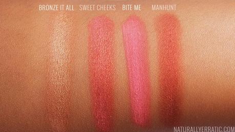 Blush swatches on darker skin, fall blushes