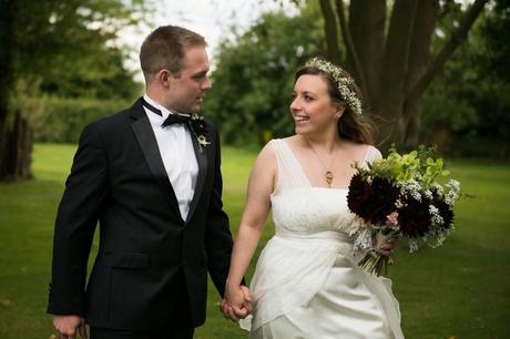 The couple walk through the gardens of Wethele Manor