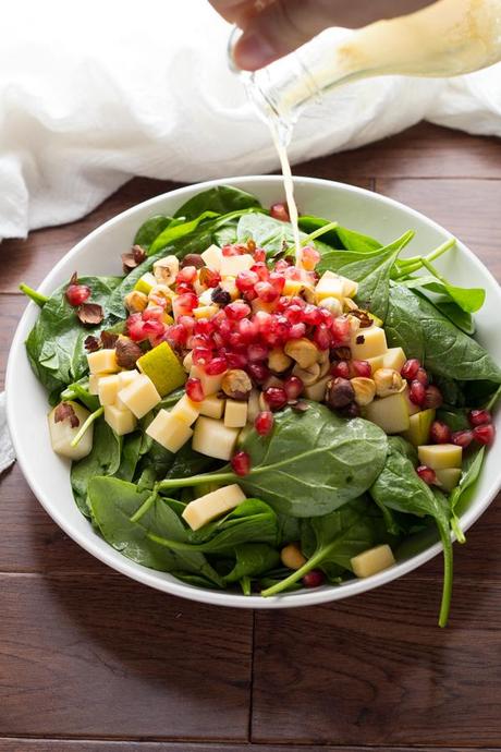 Pear Gouda and Hazelnut Spinach Salad