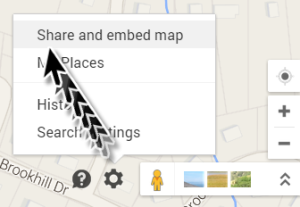 directions on sharing a map on a restaurant website page