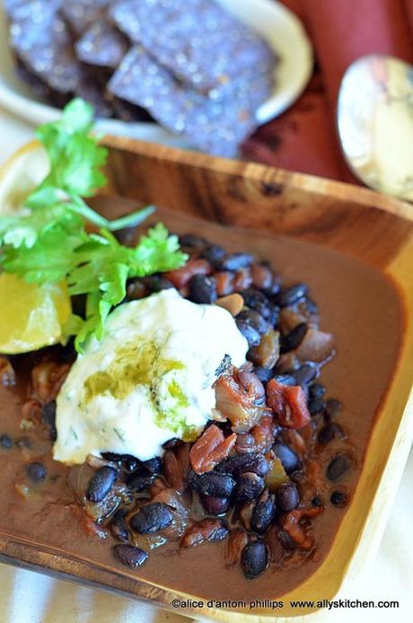 Cuban Black Turtle Beans with Yogurt Sour Cream Lime Cilantro Sauce