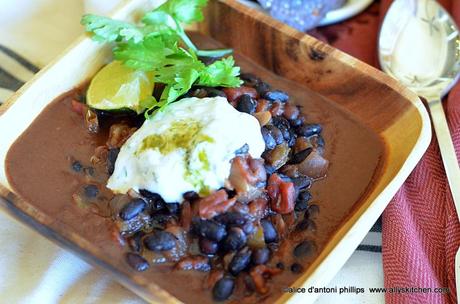 Cuban Black Turtle Beans with Yogurt Sour Cream Lime Cilantro Sauce