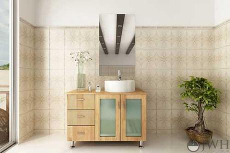 Natural Wood Vanity with Sink on the Right