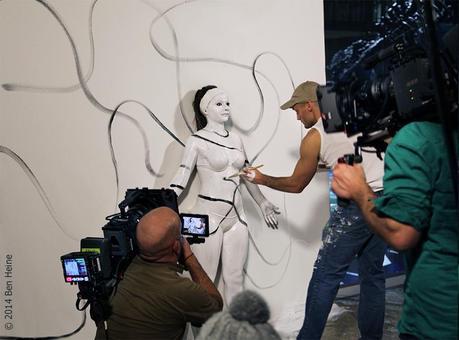 Ben Heine with Model Sandra Rassios Flesh and Acrylic project at Brussels Science Museum for the Museum Night Fever 2014
