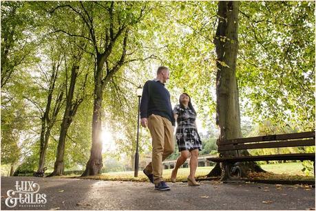 Engagement Shoot in Valley Gardens in Autumn | A couple have fun in the autumn leaves | Copyright Tux & Tales Photography