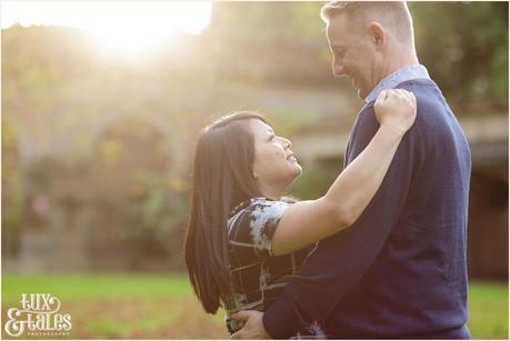 Engagement Shoot in Valley Gardens in Autumn | A couple have fun in the autumn leaves | Copyright Tux & Tales Photography