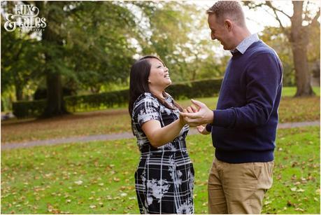 Engagement Shoot in Valley Gardens in Autumn | A couple have fun in the autumn leaves | Copyright Tux & Tales Photography