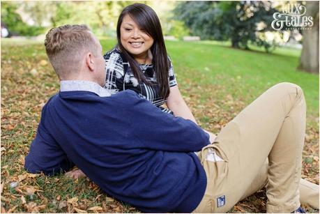 Engagement Shoot in Valley Gardens in Autumn | A couple have fun in the autumn leaves | Copyright Tux & Tales Photography