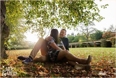 Engagement Shoot in Valley Gardens in Autumn | A couple have fun in the autumn leaves | Copyright Tux & Tales Photography