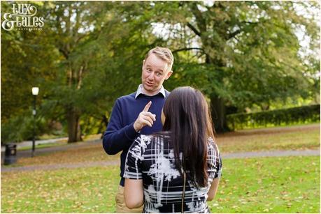 Engagement Shoot in Valley Gardens in Autumn | A couple have fun in the autumn leaves | Copyright Tux & Tales Photography