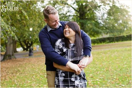 Engagement Shoot in Valley Gardens in Autumn | A couple have fun in the autumn leaves | Copyright Tux & Tales Photography