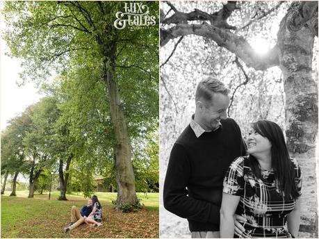 Engagement Shoot in Valley Gardens in Autumn | A couple have fun in the autumn leaves | Copyright Tux & Tales Photography