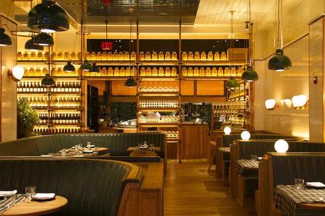 Roman and Williams New York City restaurant design for Upland with leather, wood, and copper interior 