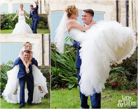 The Priory Cottages Wedding Photography Leeds - Bride & Groom Portraits silly photos piggy back ride 