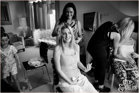 The Priory Cottages Wedding Photography Bride preparation hair stylist