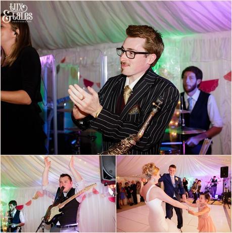 The Priory Cottages Wedding Photography Leeds - Band partying & dancing 