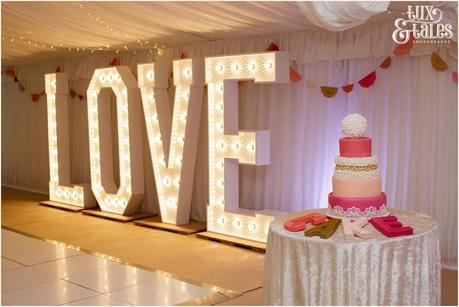 The Priory Cottages Wedding Photography Leeds - Pink Peach Fuschia & gold Details - Light up letters