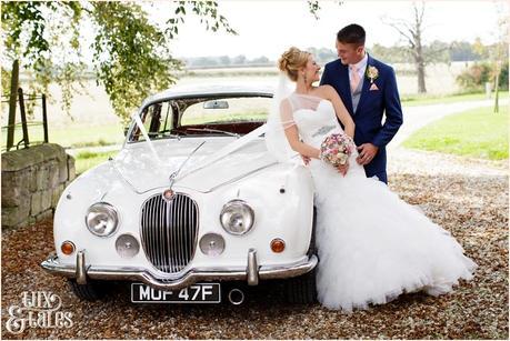 The Priory Cottages Wedding Photography Leeds - Bride & Groom Portraits in front of car