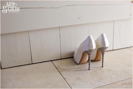 The Priory Cottages Wedding Photography Bride preparation diamonte heel shoes