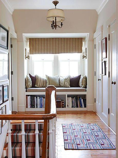 A cozy built-in bench makes for a perfect reading nook. See the rest of this coastal cottage: http://www.bhg.com/home-improvement/remodeling/before-and-after/a-coastal-cottage-renovation/?socsrc=bhgpin060213builtinnook=9