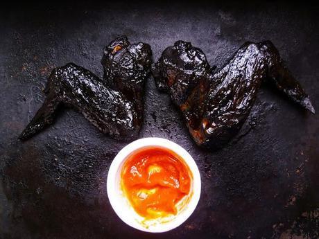 vampire bat wings (with blood dipping sauce)