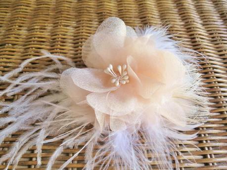 <Blush Wedding Hair Piece, Floral Bridal Hair Piece, Blush Fascinator, Wedding Hair Accessory, Blush Wedding Hair Flower Clip with Feathers by FancieStrands alt=