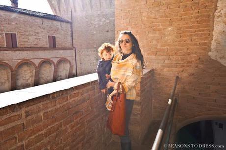 mom style tips, mom dressing tips, advice for stay at home moms, stay at home moms look their best, life in italy, what is it like to live in italy, expat life in Italy, Vignola,#vignola, what to do in Modena, what to do near modena with kids, what to do in Modena with children, Visiting Italy with Kids, Visiting Italy with Children, what I wore,#wiw,#wiwt,#ootd, outfit of the day, what i wore today, where I went, everyday fashion, everyday style, real mom style, real mom street style, real italian mom street style, italian style, italian fashion trends, what is trending in Italy, momtrends, style trends for moms, modest trends, modest fashion trends, what to see in Bologna, what to see in Emilia Romagna, vintage dressing, vintage classes, vintage sunglasses, vintage italian sunglasses, leather bag, handmade leather bag, artisan leather bag, renaissance castle in italy, python leather belt, mother and son style, mommy style,#mommystyle, plaid, poncho, poncho trend 2015, poncho trend 2014,plaid for fall 2014,fall winter 2014 trends A/W 14/15 trends, trends for fall, trends for winter 2014, winter 2014 trends, plaid for the winter, heritage fabric trends, draped cardigan, draped scarf, oversized scarf, oversized scarf trend