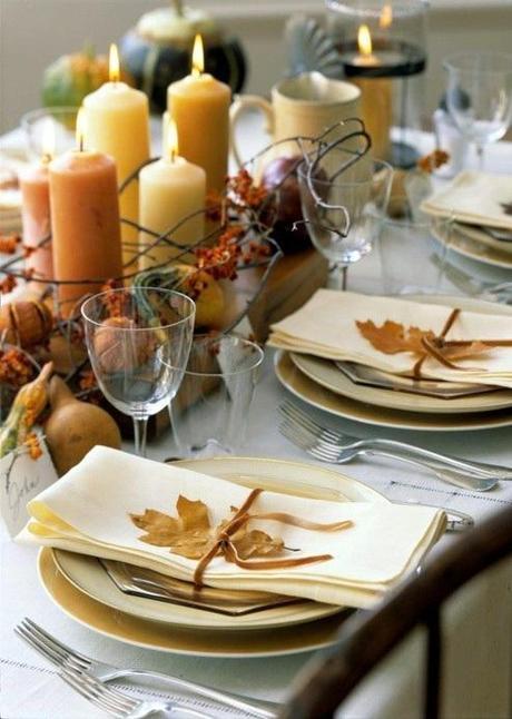 autumnal table setting with candles